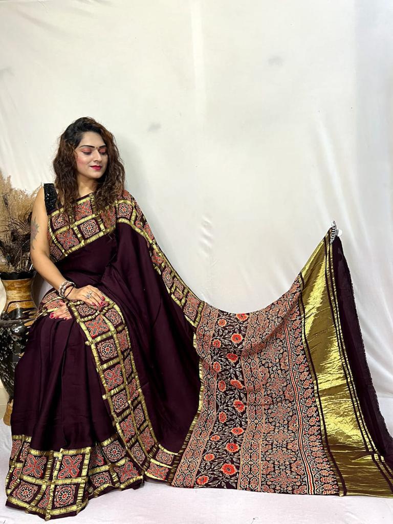 Hand Block Printed Saree - Silk Material, 5 Elegant Colors | Traditional Zari Work Artistry