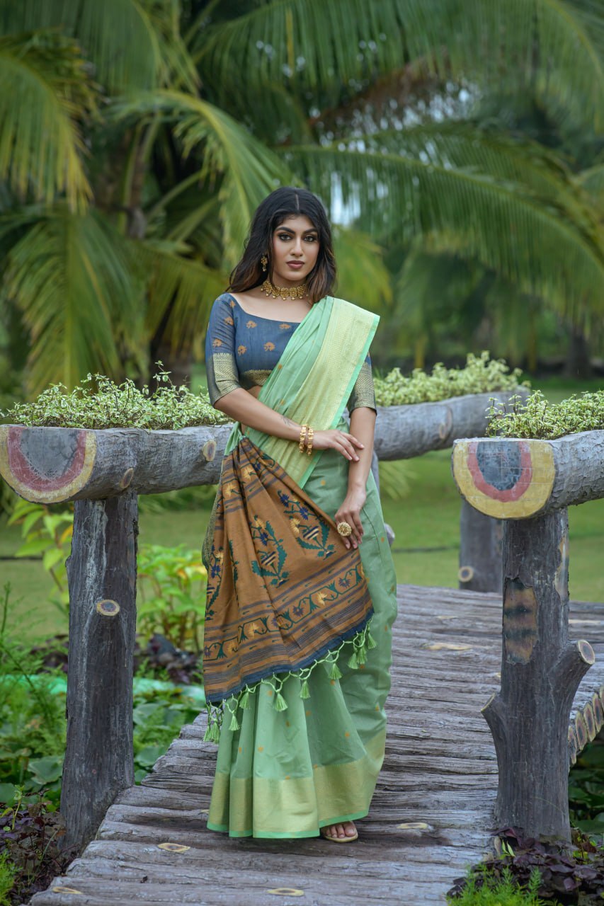 Chanderi Silk Saree - Color: Blue