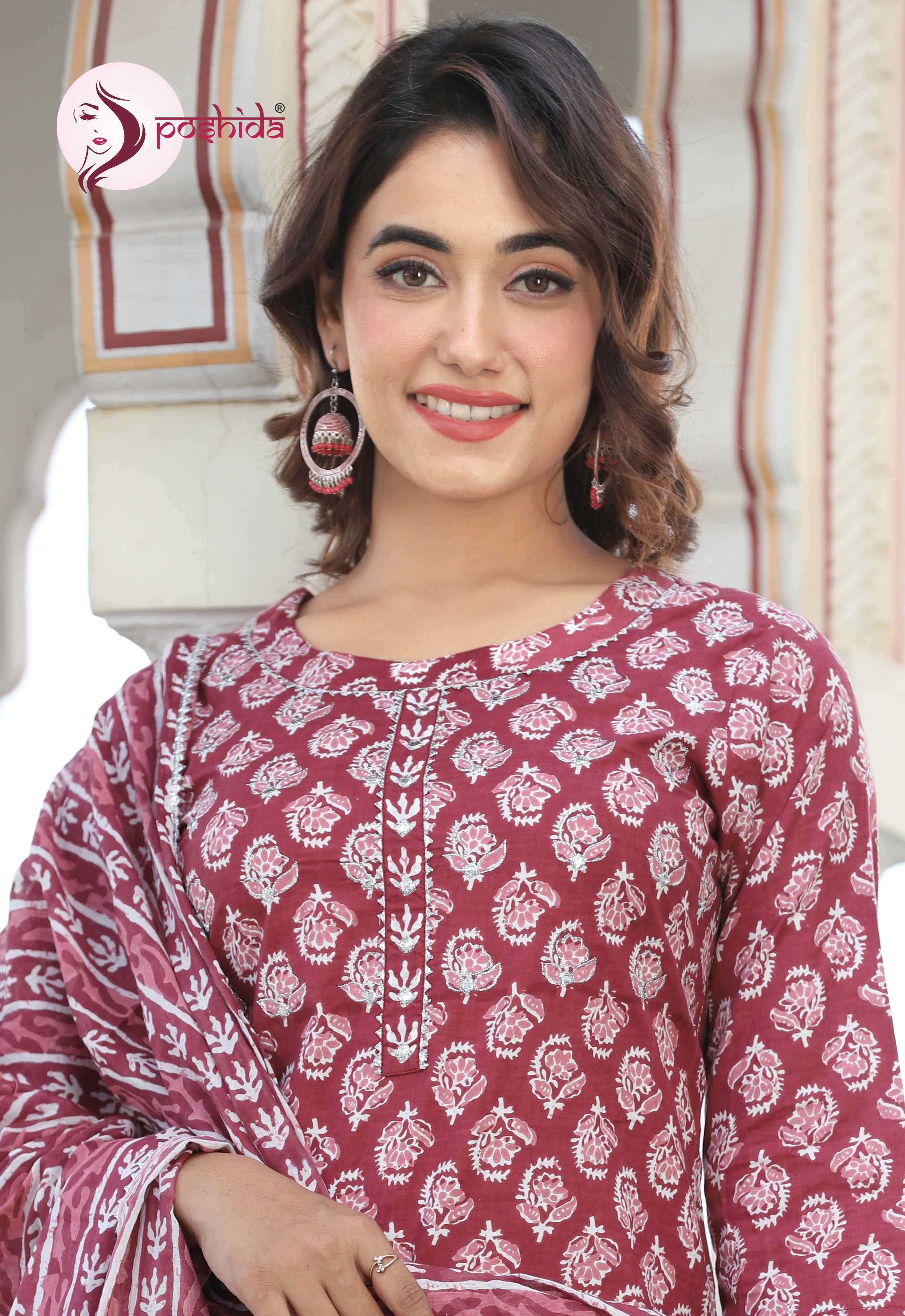 Indian Red Batik Print Three Piece Set