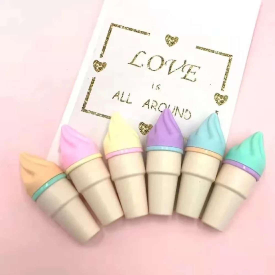 Softy Highlighter - Plastic, Standard Size, Ice Cream Shape | Cute 6-pack With Non-toxic Ink, Double Tips, Bold Pastel & Neon Colors, Resealable Pouch