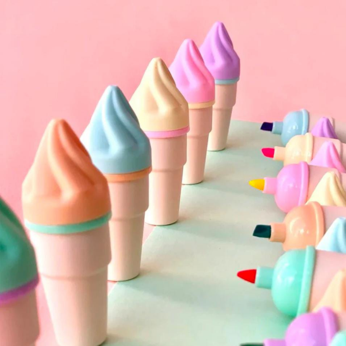 Softy Highlighter - Plastic, Standard Size, Ice Cream Shape | Cute 6-pack With Non-toxic Ink, Double Tips, Bold Pastel & Neon Colors, Resealable Pouch