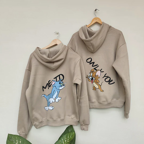 Different Available Camel And Camel Tom And Jerry Couple Hoodie