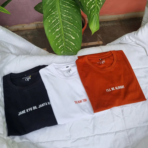Different Available Black White Rust Regular Matching Trio T-Shirt Set