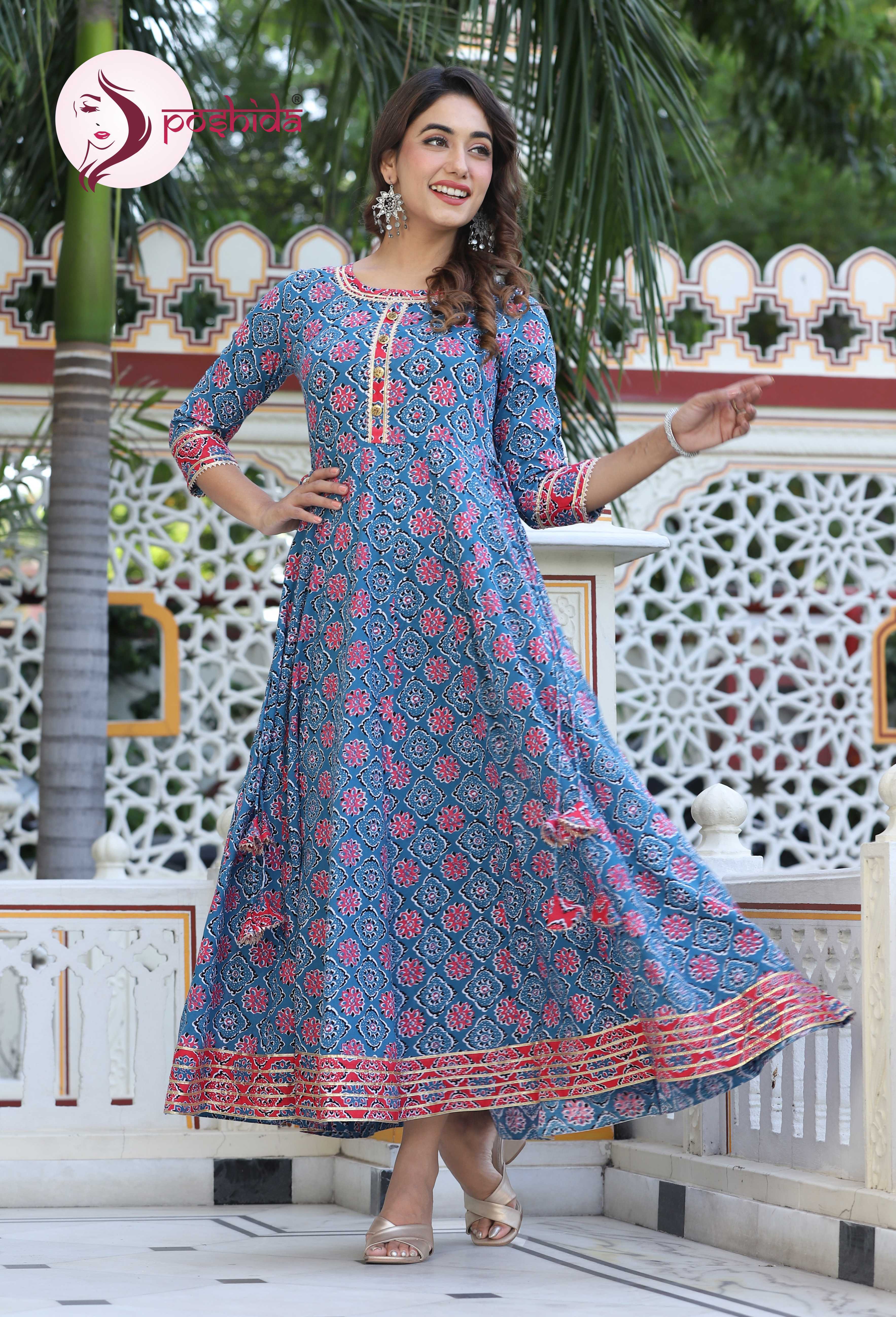 Indian Mid Blue Banita Fabulous Floor Length Gown