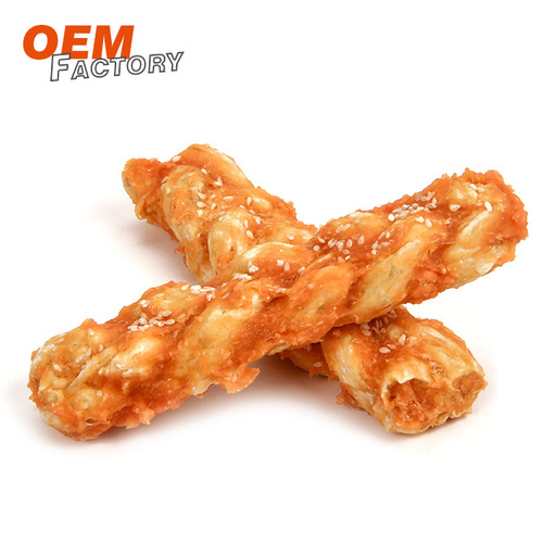 Orange Rawhide Wrapped By Chicken And Sesame Wholesale Dog Training Treats Oem Dog Snacks