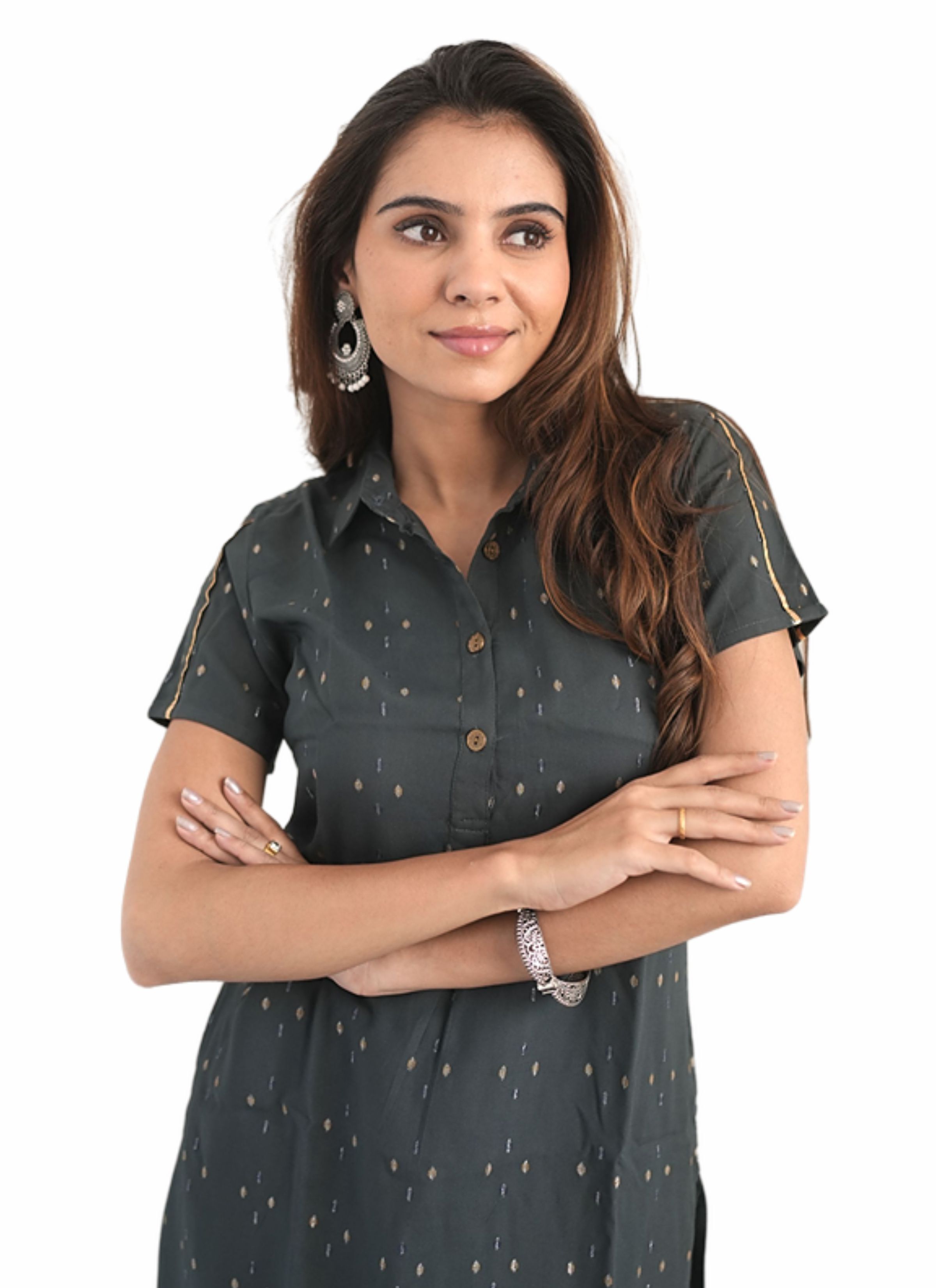 Grey Ronak Kurti - Rayon, 40 Inch Length, 3-4th Sleeve Style, Comfortable Grey Color | Printed Pattern For Casual, Ethnic, And Daily Wear