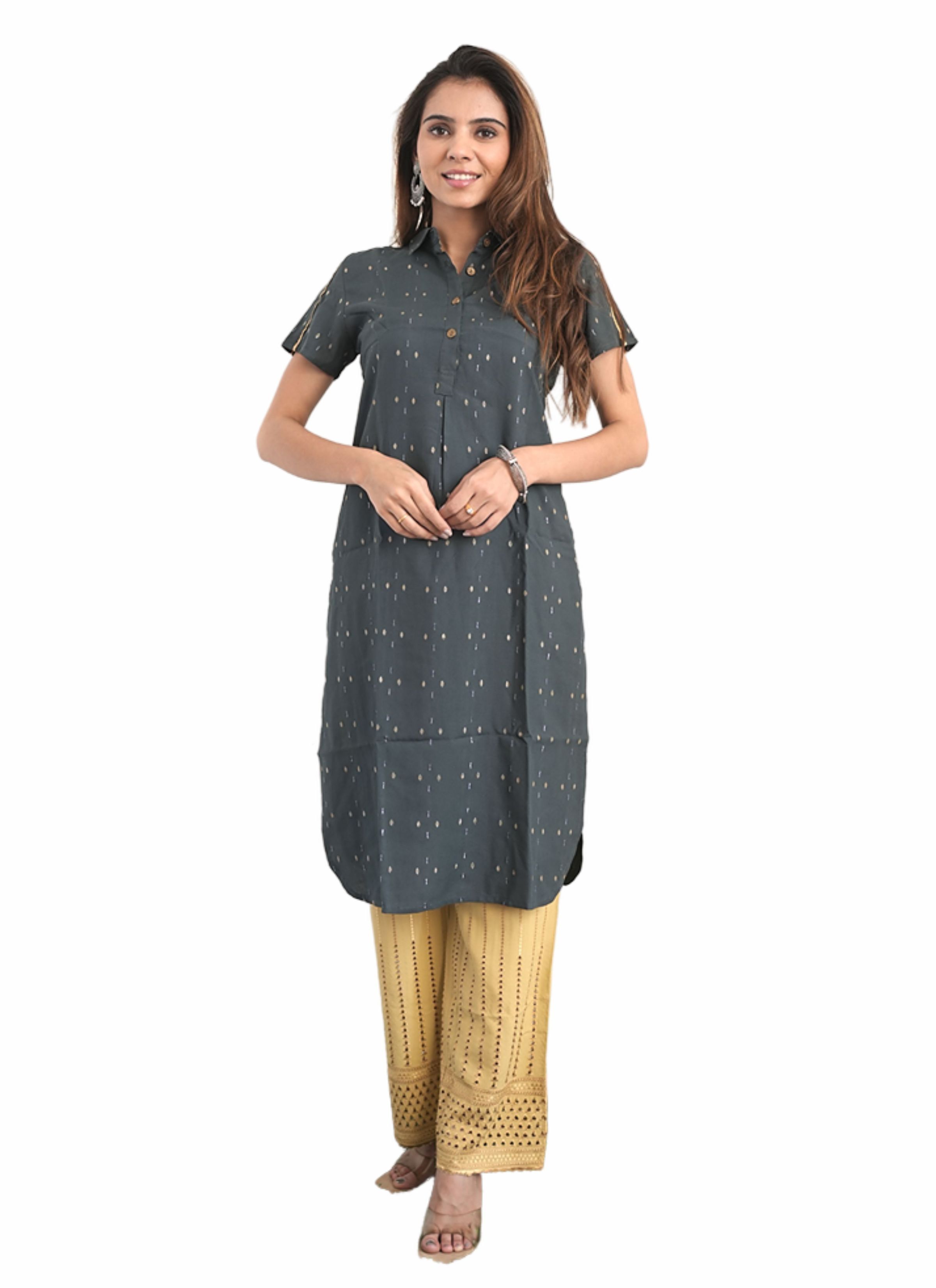 Grey Ronak Kurti - Rayon, 40 Inch Length, 3-4th Sleeve Style, Comfortable Grey Color | Printed Pattern For Casual, Ethnic, And Daily Wear