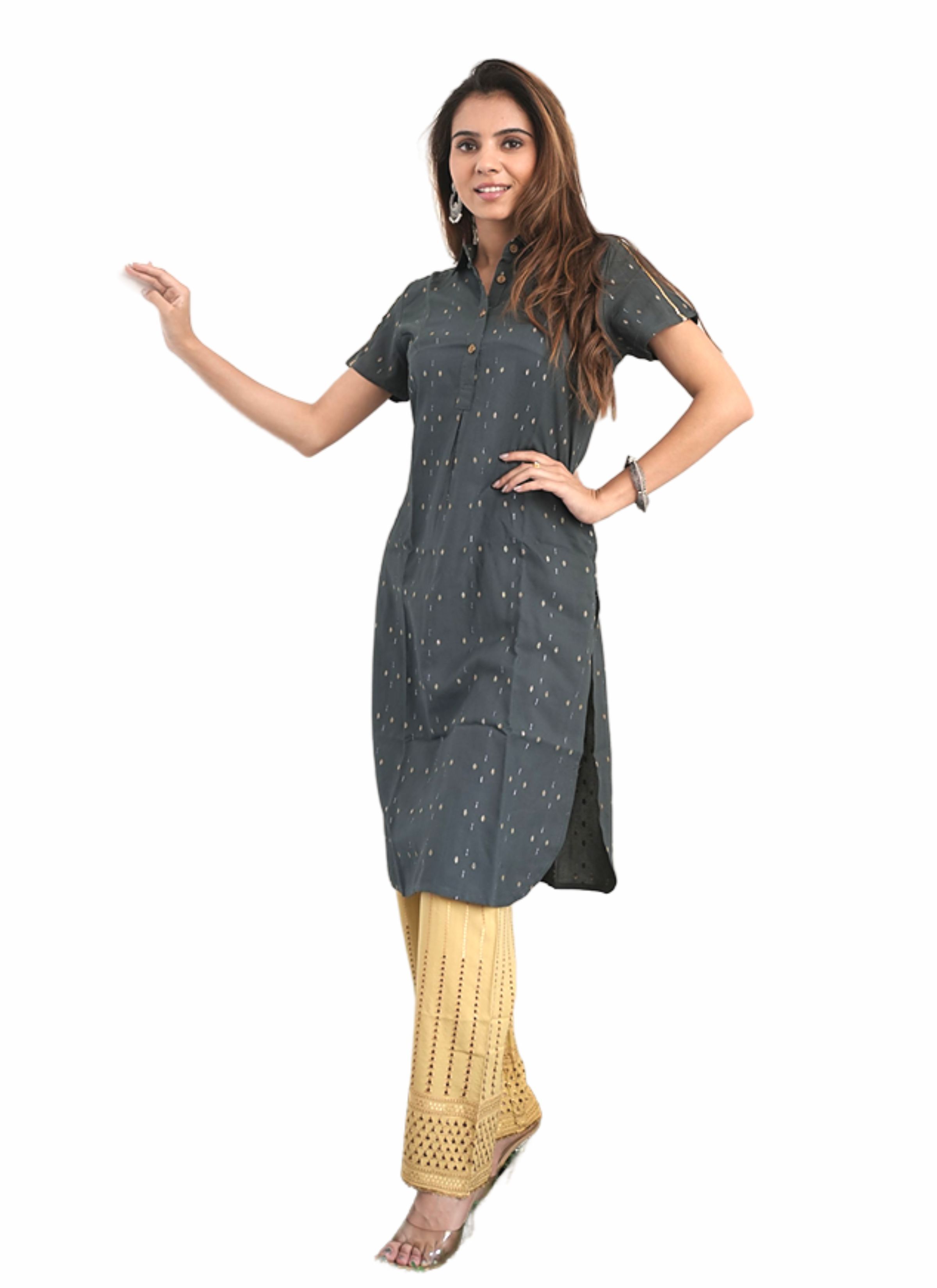 Grey Ronak Kurti - Rayon, 40 Inch Length, 3-4th Sleeve Style, Comfortable Grey Color | Printed Pattern For Casual, Ethnic, And Daily Wear