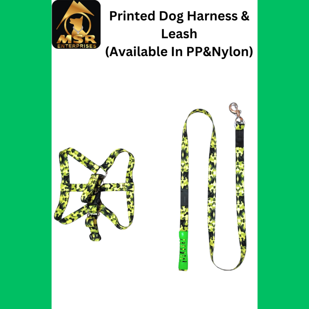 Single Printed / Double Printed Dog Harness And Leash Set - Nylon, 1.5 Inch | Vibrant Pink Color, High Quality, Comfortable Fit For All Breeds