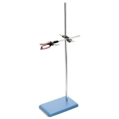 Retort Stand - Heavy Base With Chromeplated Rod, 22x8x5 Inches | Blue, 2kg Weight, Two Screw Clamps For Burette Support