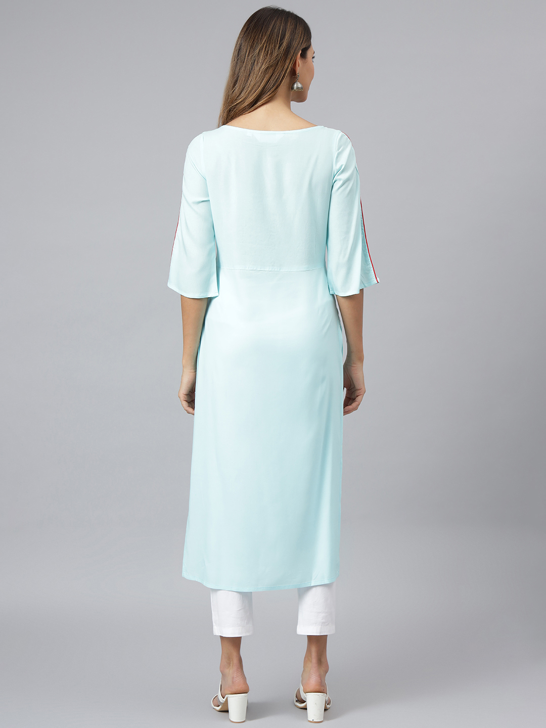 Women Embroidered Viscose Rayon Straight Kurta - Size S To Xxl, Blue Color | Quick Dry, Washable, Water Proof, 3-4th Sleeve, Trendy Design