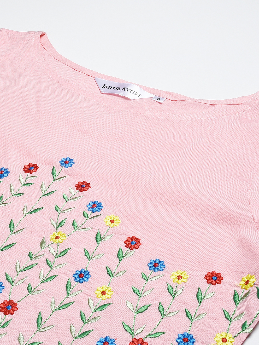 Ladies Rayon Kurti - Viscose Rayon, Size S To Xxl, Pink Color, 3/4 Sleeve, Trendy, Handwork Embroidery | Quick Dry, Washable, Waterproof