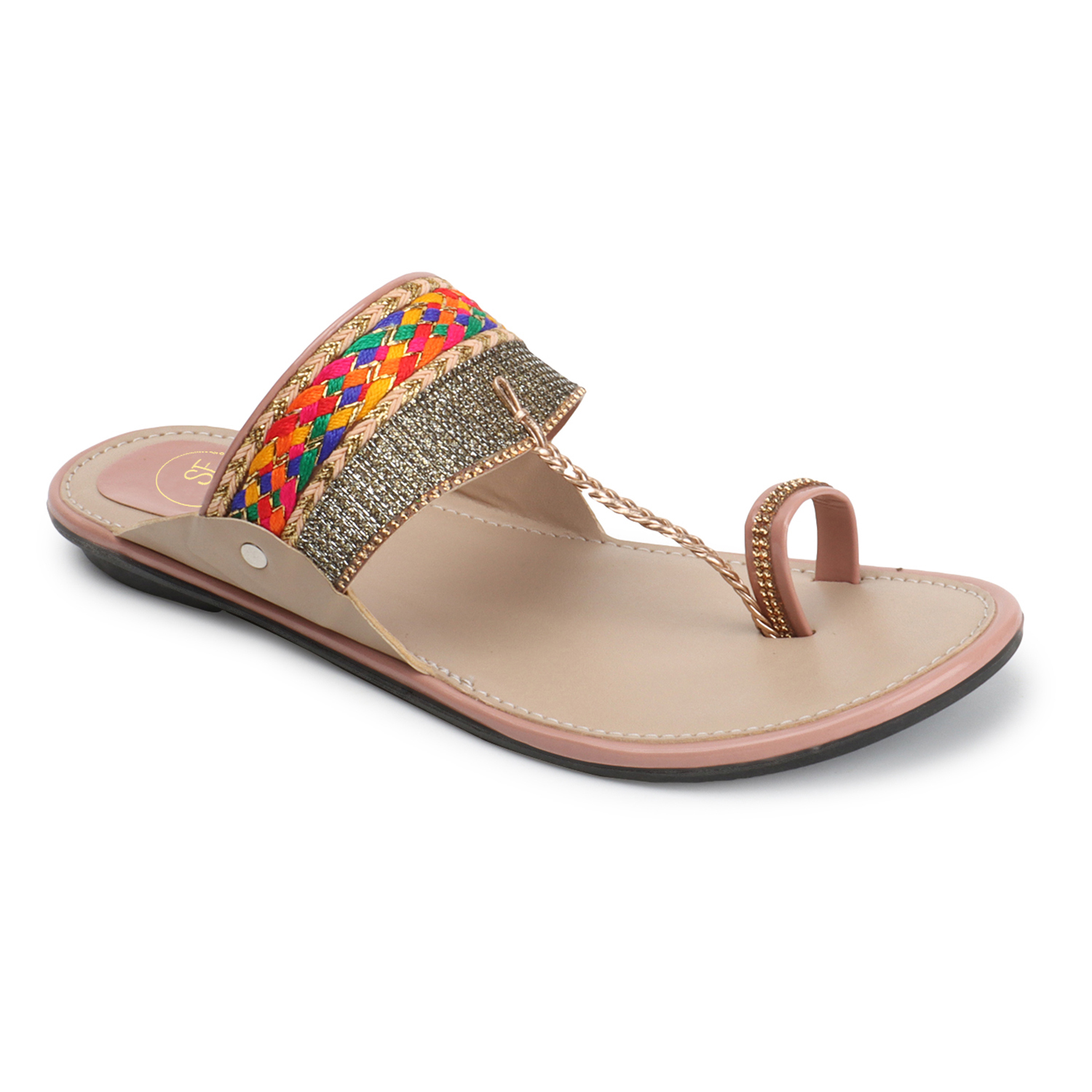 Kolhapuri Flat Chappal - Quality Material, Size 37-42, Beige | Stylish Slip-on Slippers With Embroidery Upper Design For Women And Girls