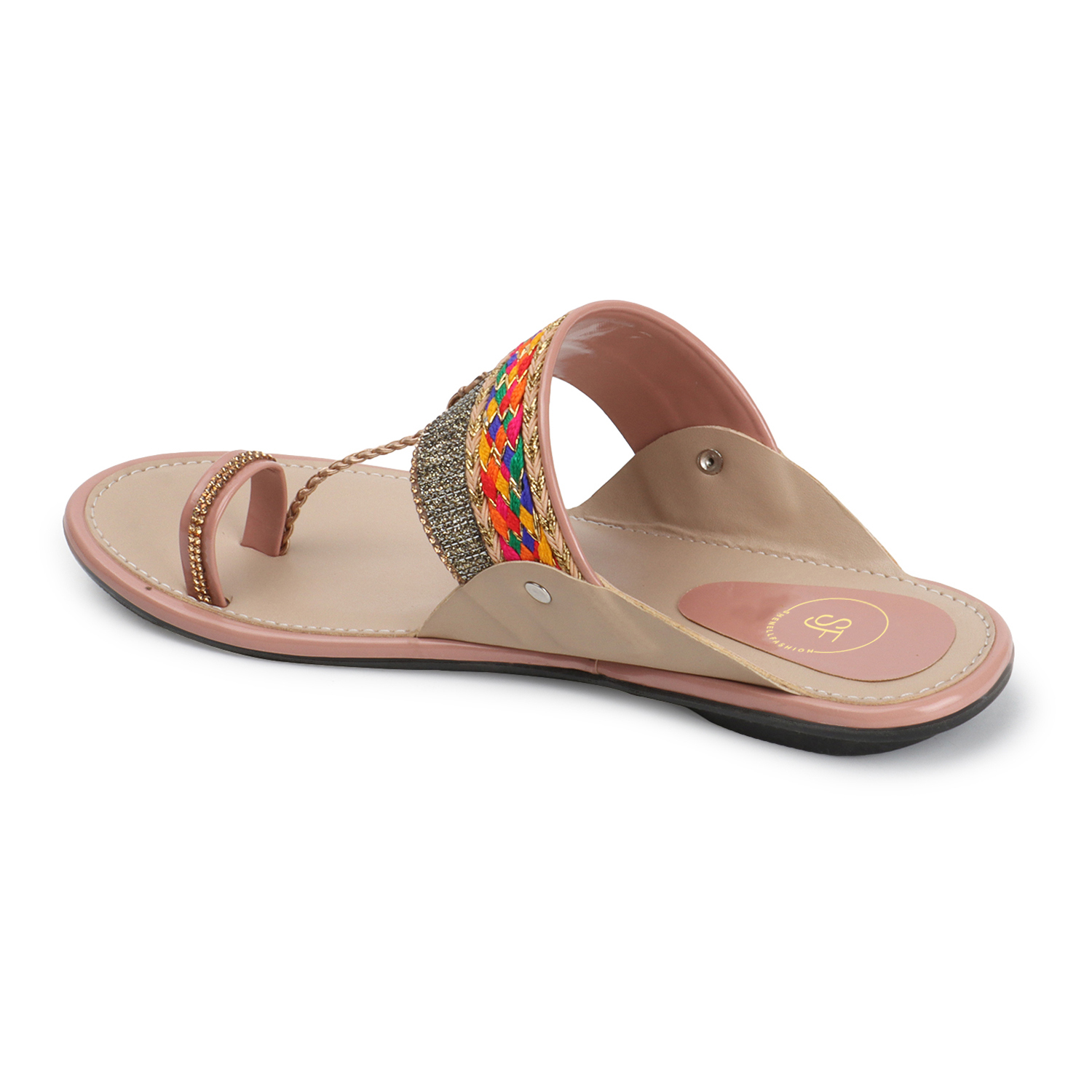 Kolhapuri Flat Chappal - Quality Material, Size 37-42, Beige | Stylish Slip-on Slippers With Embroidery Upper Design For Women And Girls