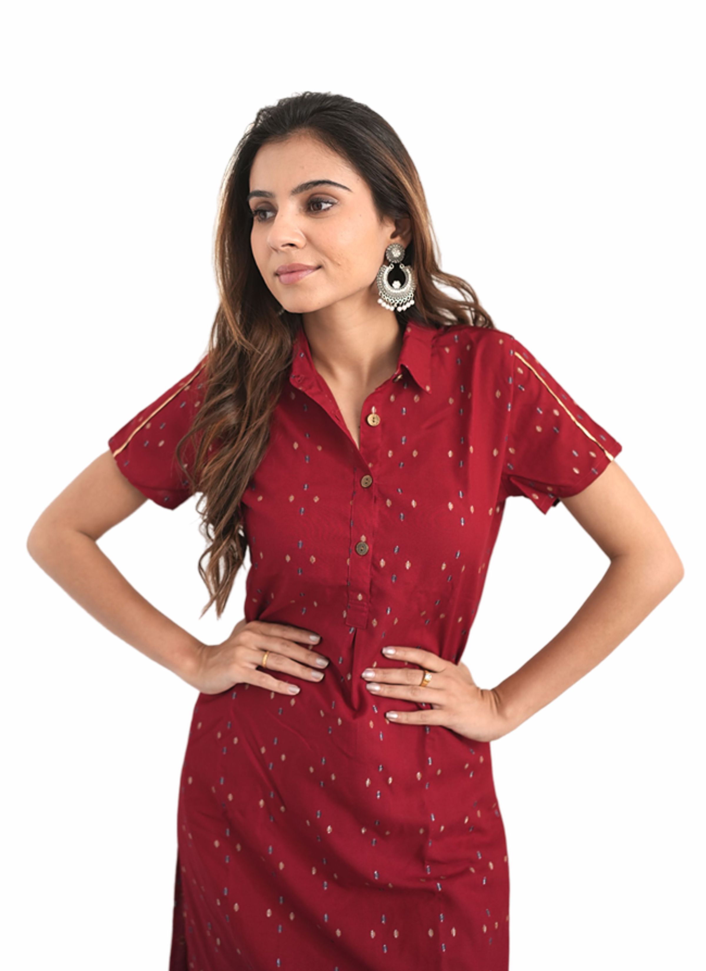 Mehroon Ronak Kurti - High-quality Fabric, Short Sleeves, Beautiful Red Color | Elegant Printed Pattern For Ladies Of All Ages