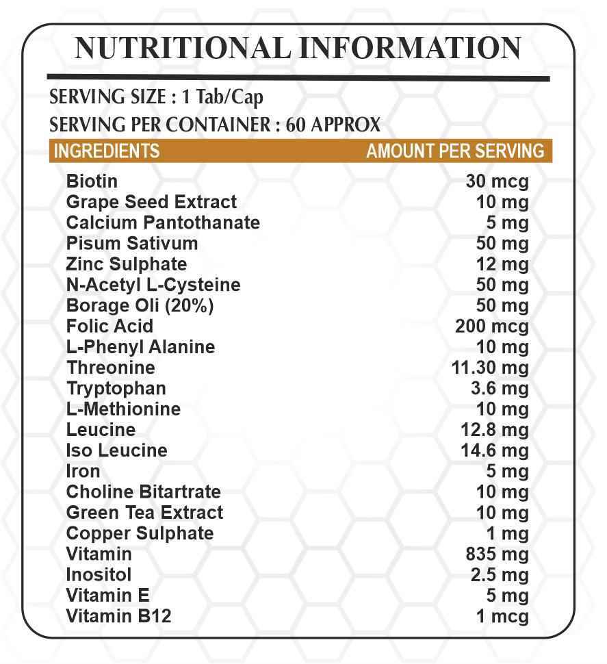 Grow Hair Growth Supplements - Grape Seed & Biotin Extract Tablet/capsule | 19 Essential Vitamins & Minerals, 18 Amino Acids For Holistic Hair Care