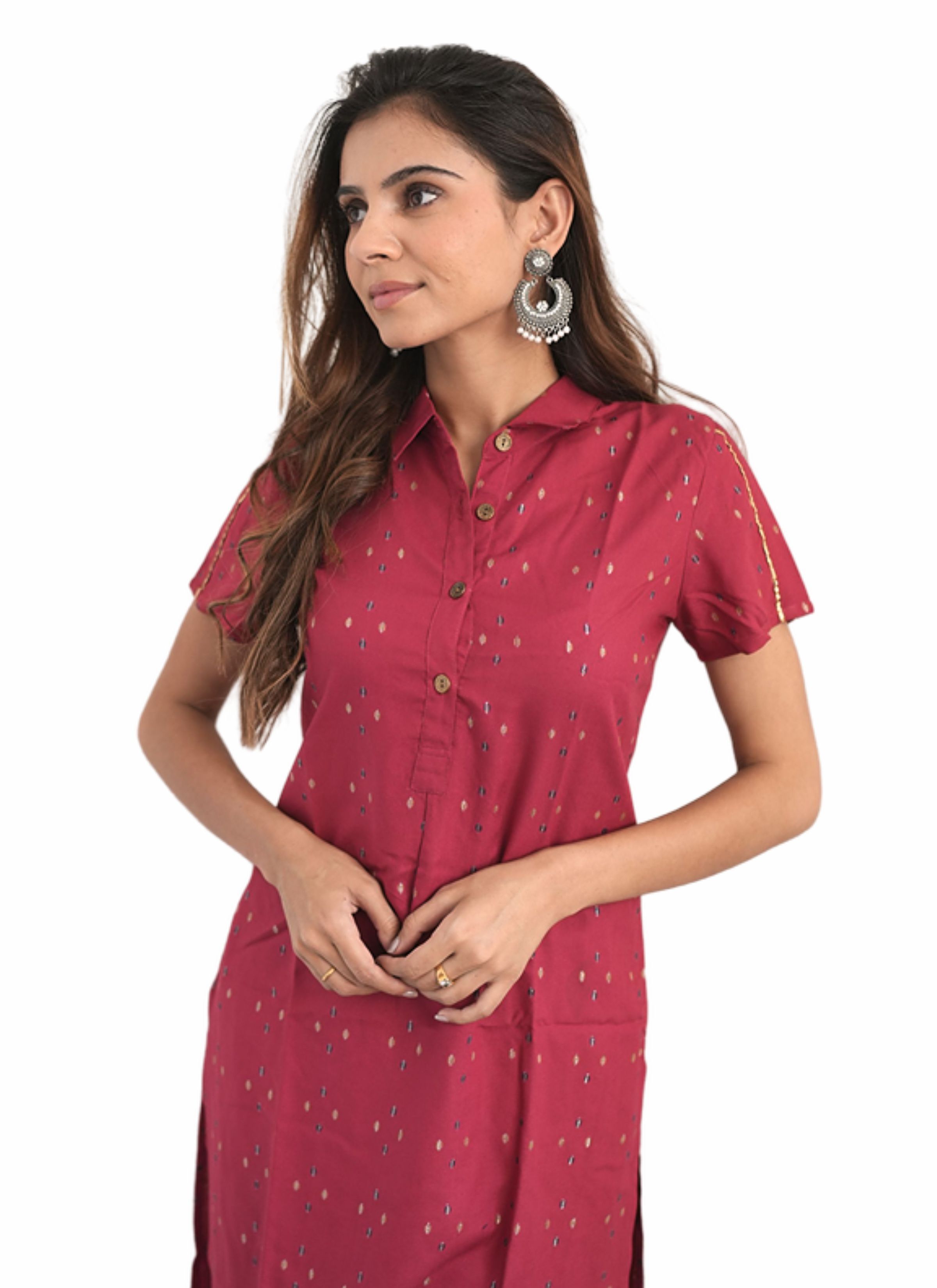Peach Ronak Kurti - Rayon, 40 Inch Length, Color: Red, Size: S-xxl | Short Sleeves, Printed Pattern, Ethnic Style For Every Occasion