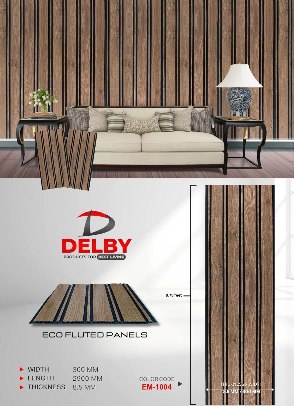 Delby Eco Fluted Pvc Panels Vol. 2 - 2900x300x8.5mm | Odor-free Water-resistant 10 Vibrant Shades Heavy-duty Elegance Easy Installation