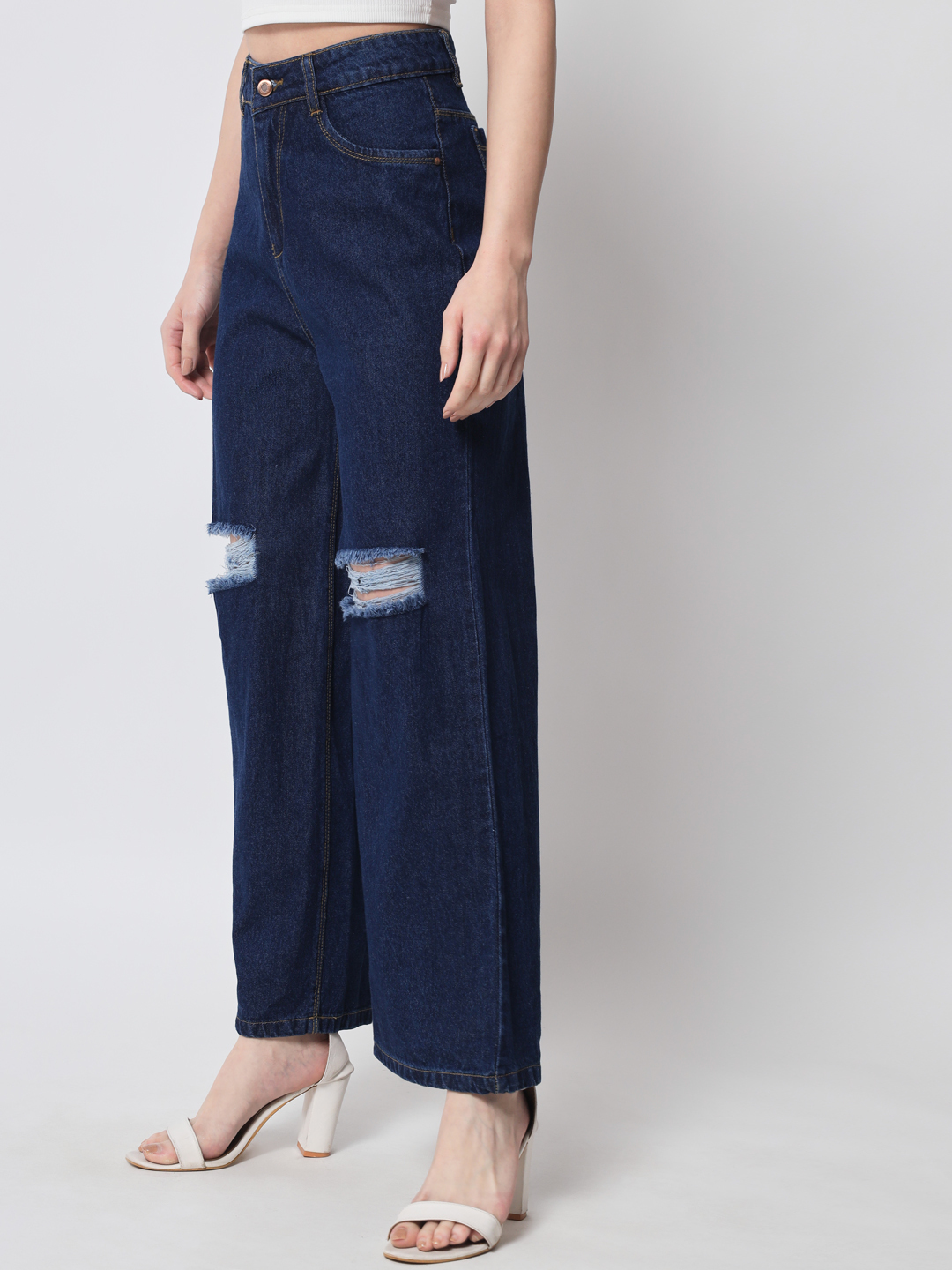 M Moddy 603hw Single Button Straight Fit Dark Blue Woman Jeans