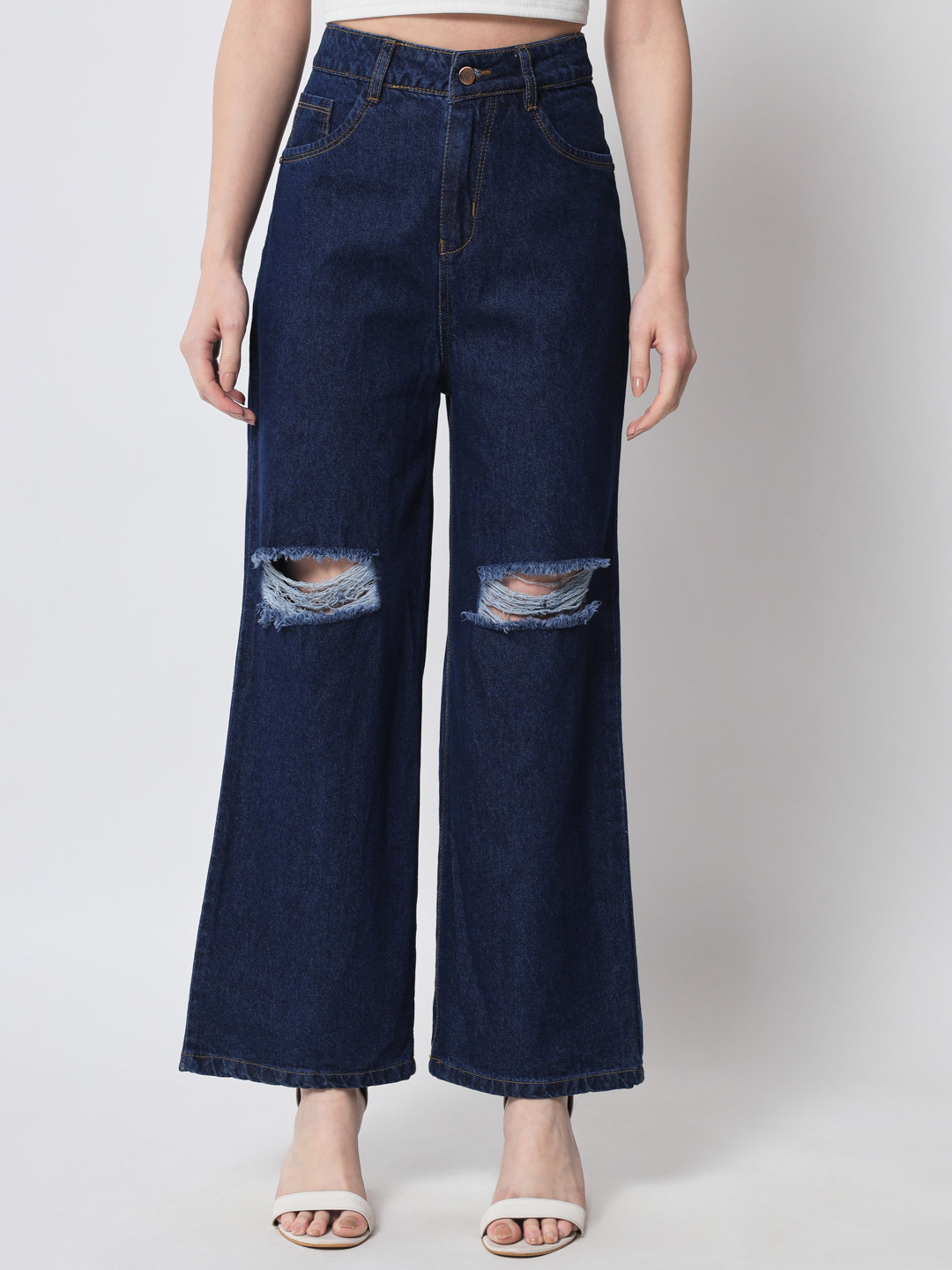 M Moddy 603hw Single Button Straight Fit Dark Blue Woman Jeans