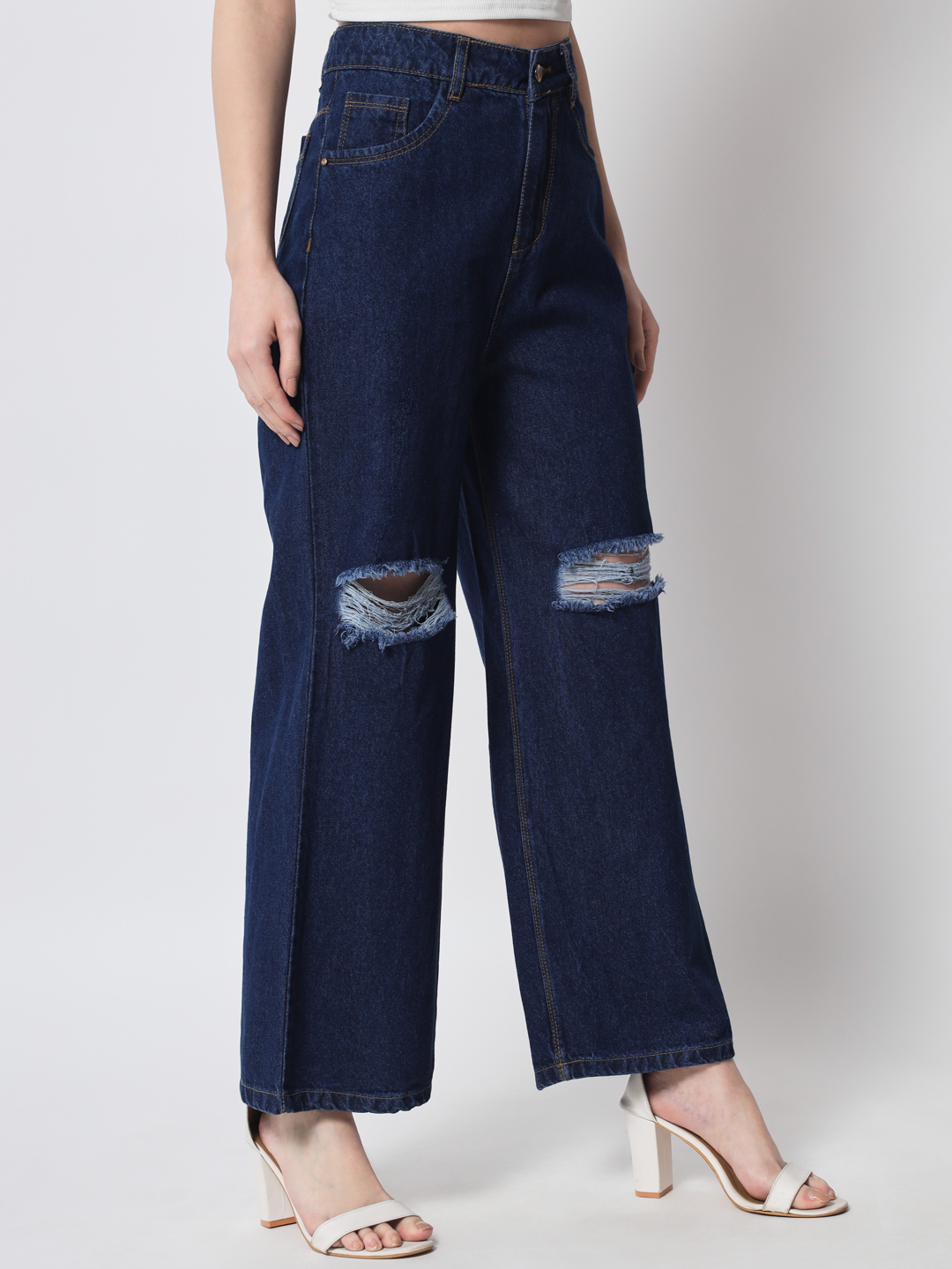 M Moddy 603hw Single Button Straight Fit Dark Blue Woman Jeans