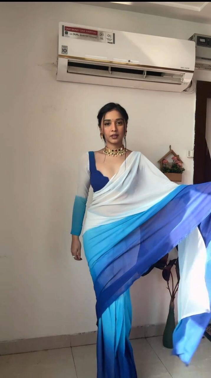 Georgette Saree - Premium Georgette With Digital Print, Ready To Wear Party Wear Outfit
