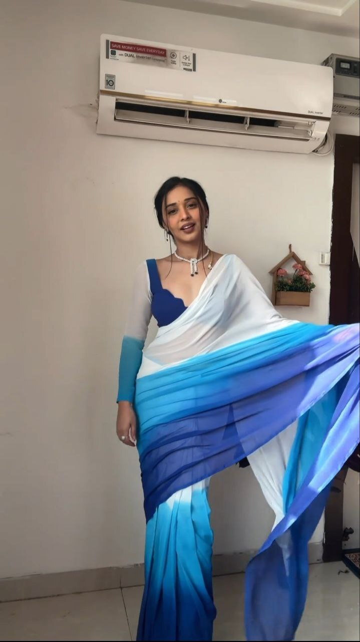Georgette Saree - Premium Georgette With Digital Print, Ready To Wear Party Wear Outfit