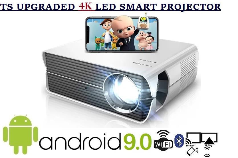 Ts Smart Android Led Projector - 4k Resolution 13500lm Brightness, 25000:1 Contrast Ratio | Portable Design, Built-in Wi-fi & Bluetooth, 4d Keystone Correction Functions