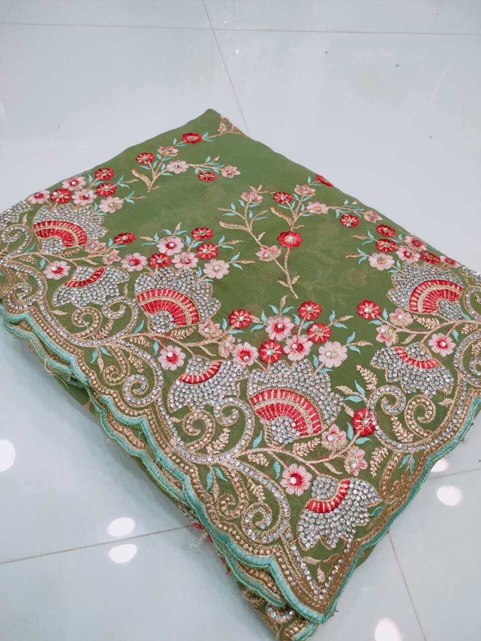 Bridal Saree - Georgette/60 Gram, Heavy Embroidery With Fully Hand Work, Available In 7 Stunning Colors