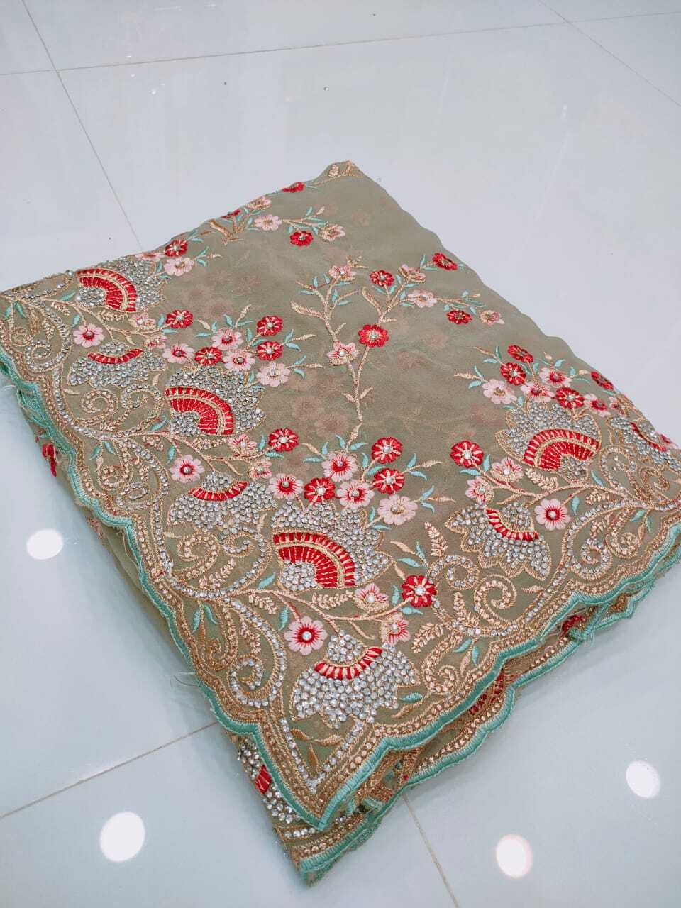 Bridal Saree - Georgette/60 Gram, Heavy Embroidery With Fully Hand Work, Available In 7 Stunning Colors