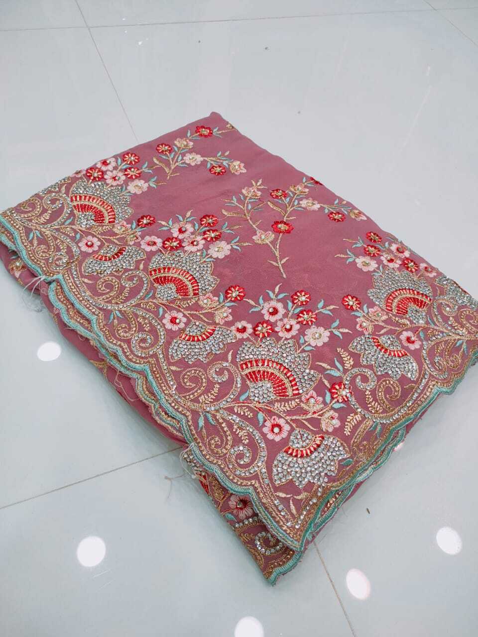 Bridal Saree - Georgette/60 Gram, Heavy Embroidery With Fully Hand Work, Available In 7 Stunning Colors