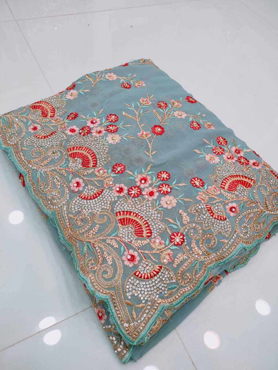 Bridal Saree - Georgette/60 Gram, Heavy Embroidery With Fully Hand Work, Available In 7 Stunning Colors