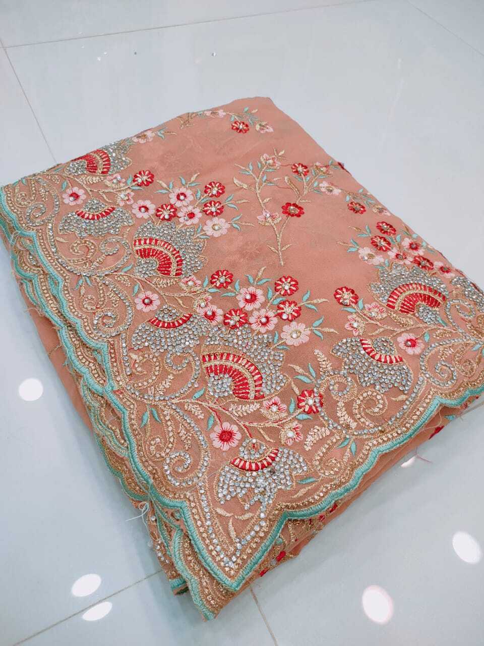 Bridal Saree - Georgette/60 Gram, Heavy Embroidery With Fully Hand Work, Available In 7 Stunning Colors