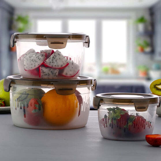Plastic Food Storage Container - 1800ml, 1200ml, 600ml Sizes | Airtight Lid Design For Fridge And Freezer Freshness, 3 Pcs Set