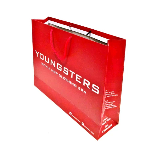 Beautiful Duplex Paper Bag - Kraft Paper 15x12x4 inches, Red Color | Moisture-Proof, Recyclable, Customizable Designs & Rope Handle, 2 kg Capacity