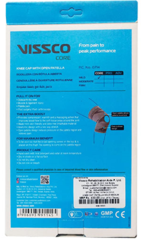 Open Patella Elasticated Knee Cap - Cotton Blend, Available In S/m/l/xl/xxl, Gray Color - Pain Relief, Breathable, Ergonomic Design, Two-way Stretch