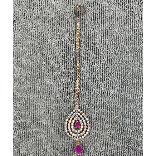 Designer Maang Tikka - Polished Finish, Customizable Size, Onyx Stone with Invisible Setting, Available in Multiple Colors