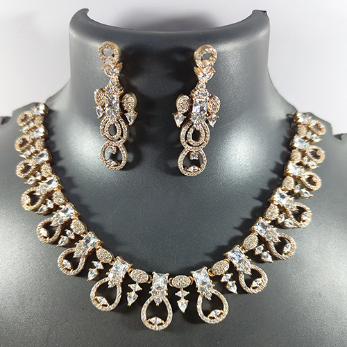 Ladies Necklace Set - Polished Plating, Customizable Size, Multiple Color Options | Elegant Design with Zircon Stones for Special Occasions and Everyday Glamour