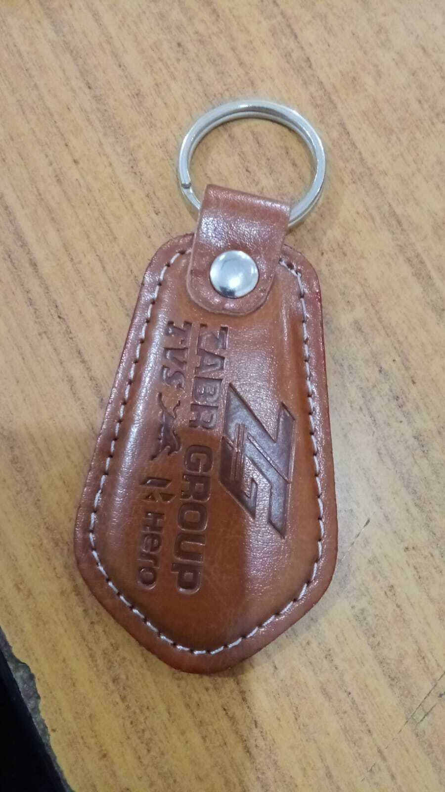 Leather Keychain - Genuine Leather, 50x25 Mm, Brown | Metal Ring Fastener, Embossing Branding For Key Attachment