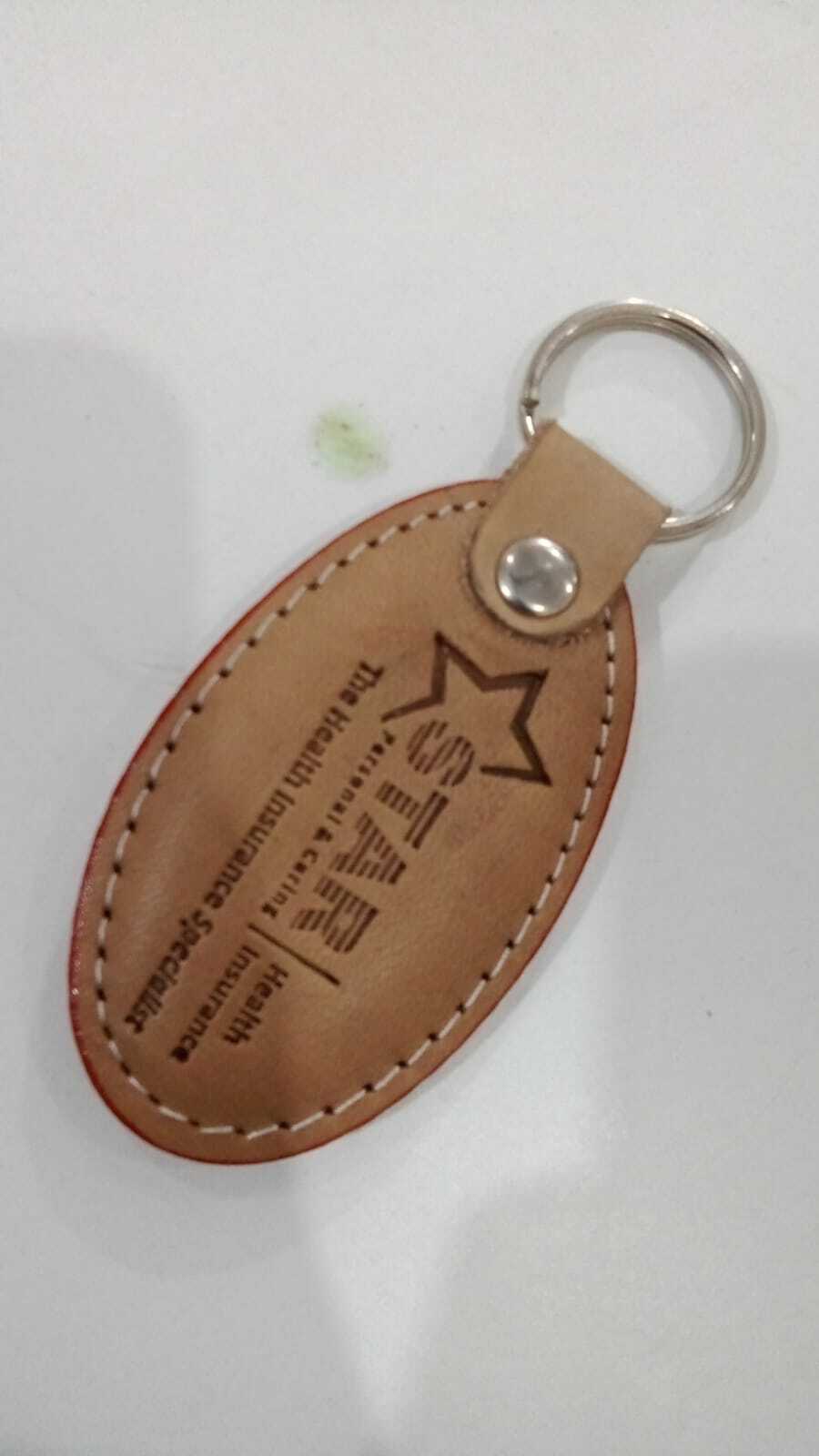 Leather Keychain - Genuine Leather, 50x25 Mm, Brown | Metal Ring Fastener, Embossing Branding For Key Attachment