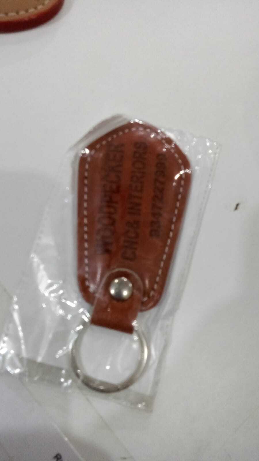 Leather Keychain - Genuine Leather, 50x25 Mm, Brown | Metal Ring Fastener, Embossing Branding For Key Attachment