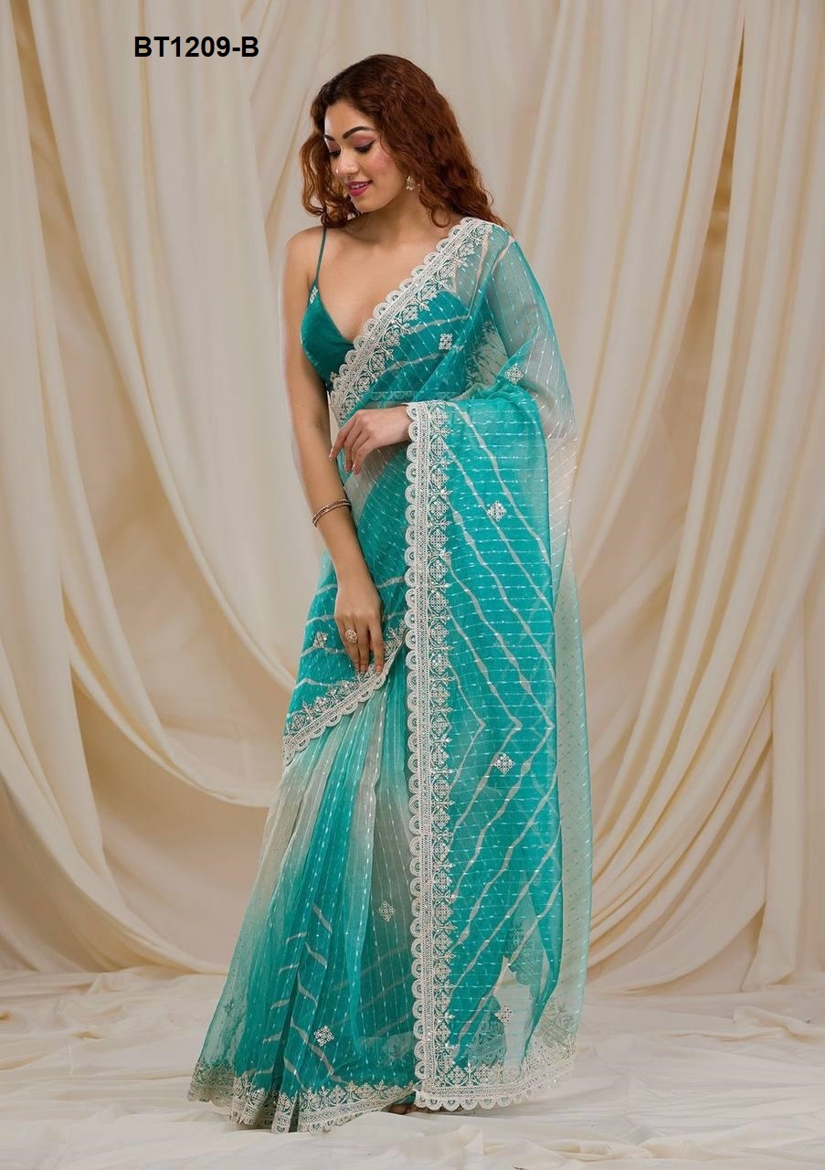 Georgette Saree - 5.5 Mtr Embroidered With Sequins & Thread Work Party Wear For All Seasons