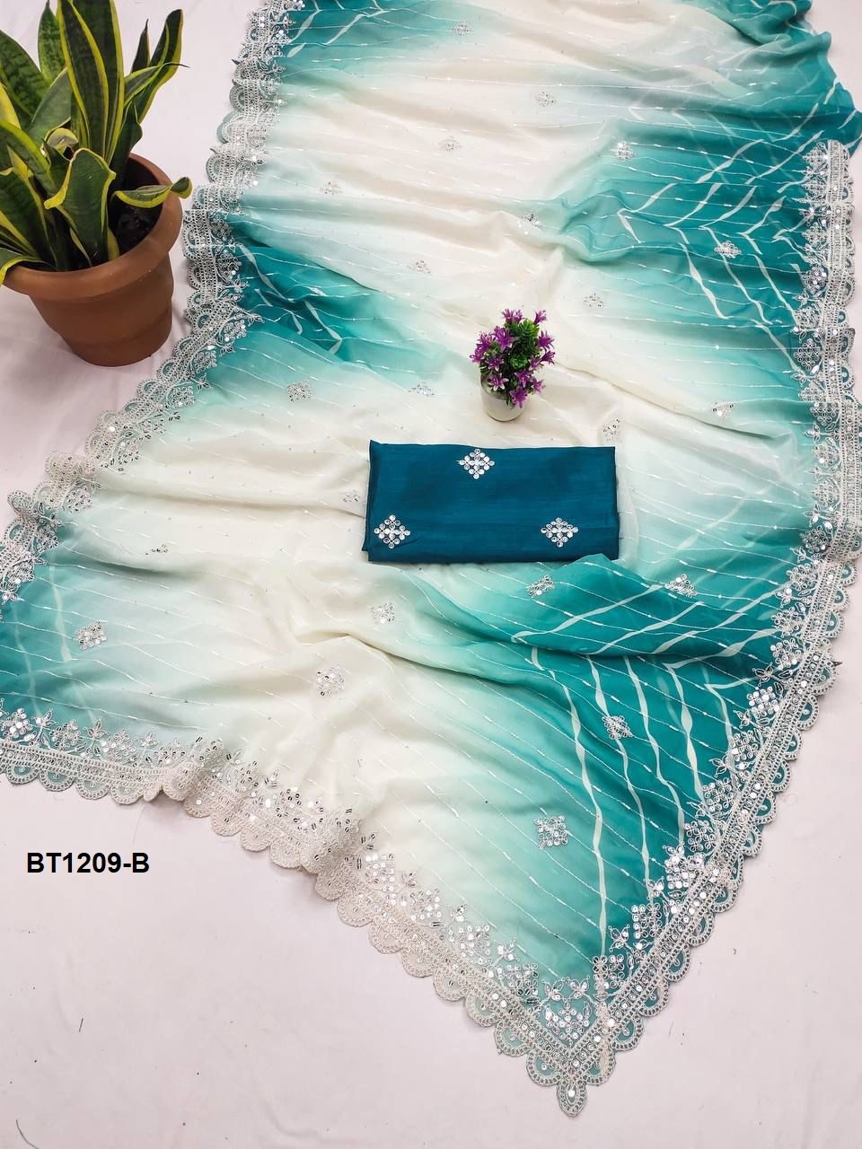 Georgette Saree - 5.5 Mtr Embroidered With Sequins & Thread Work Party Wear For All Seasons