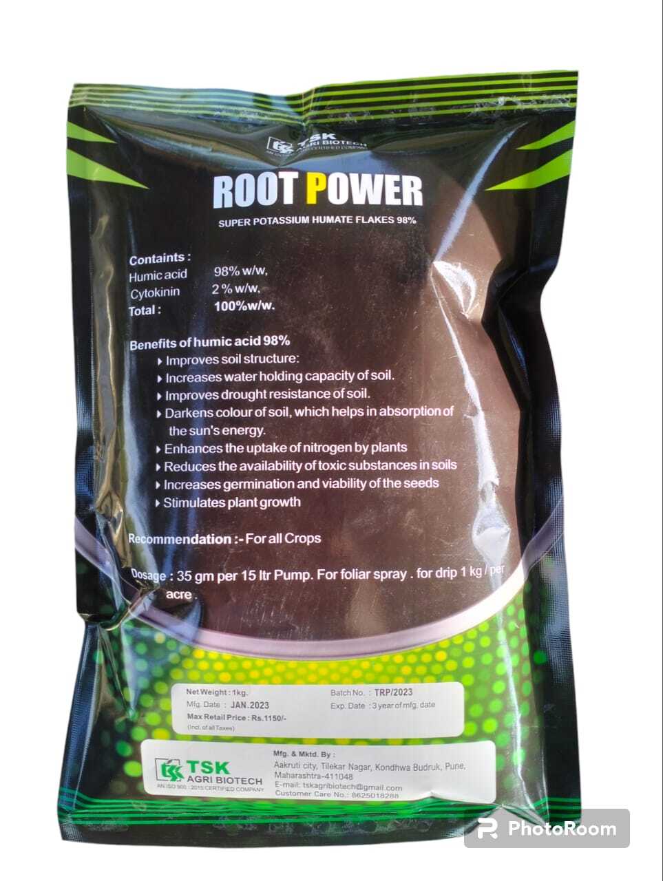 Humic Acid - 100% Organic Powder, 1 Kg Packet | Quick-release, 98% Solubility, Potassium Humate, Black Color, Suitable For All Crops