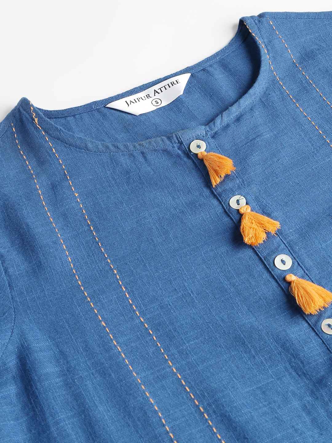 Women Solid Cotton Blend Straight Kurta - Plus Size, Embroidered Blue Design | Quick Dry, Waterproof, Trendy 3-4th Sleeve For All Seasons