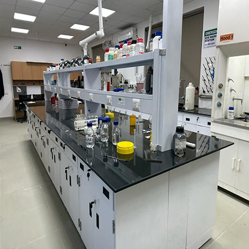 Laboratory Island Table - Polished Steel & Wood | Customized Colors, Professional Carpenter Assembly, Robust Indoor Use
