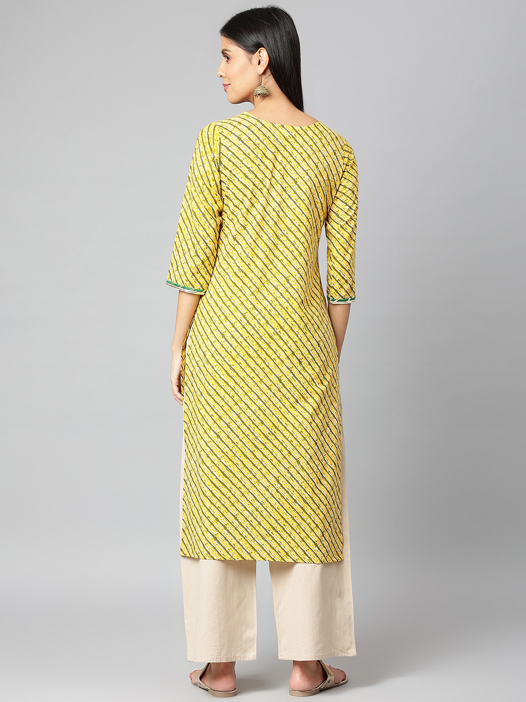 Women Straight Kurta - Embroidered Cotton, Yellow Color, 3-4th Sleeve | Casual, Formal, Quick Dry, Ethnic Style