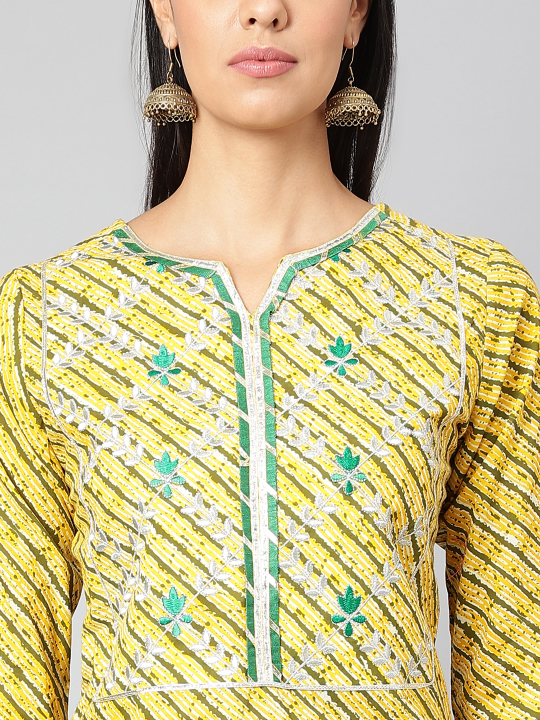 Women Straight Kurta - Embroidered Cotton, Yellow Color, 3-4th Sleeve | Casual, Formal, Quick Dry, Ethnic Style