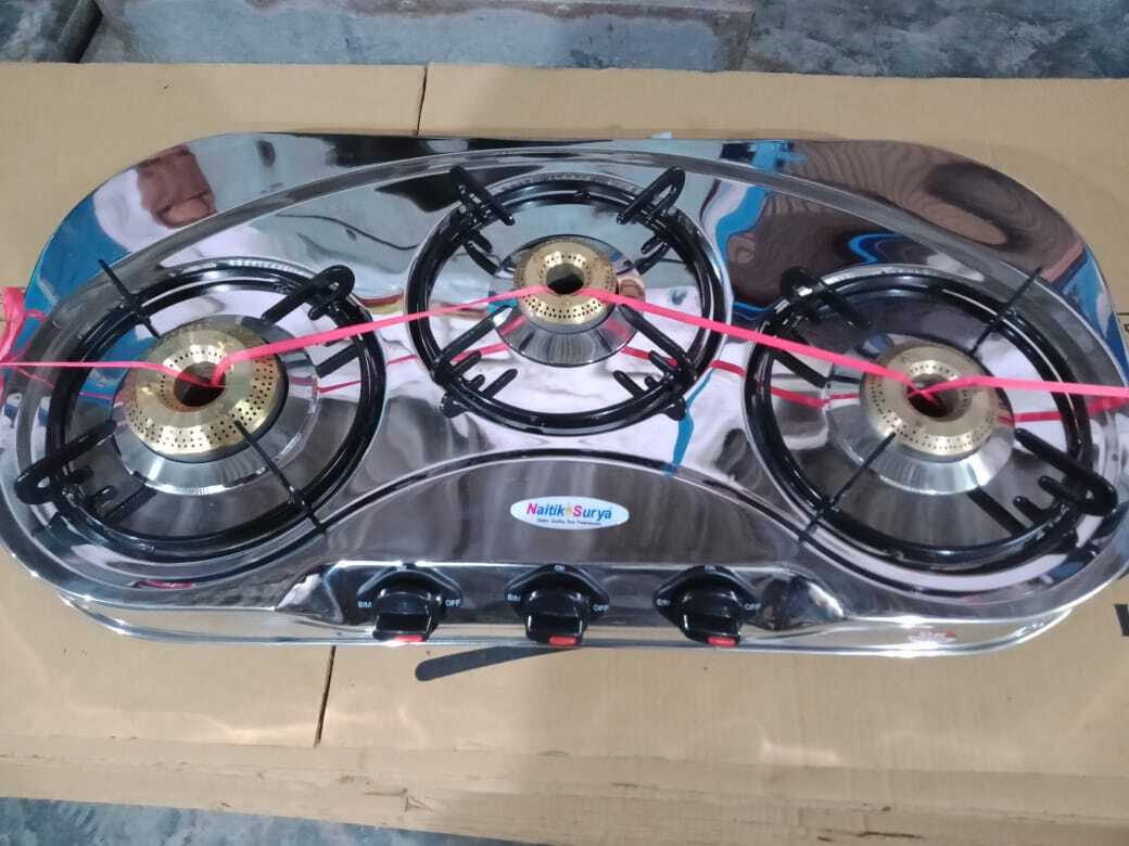 Gas Stove - Stainless Steel, 3 Burners , Manual Ignition, Lpg Gas Type