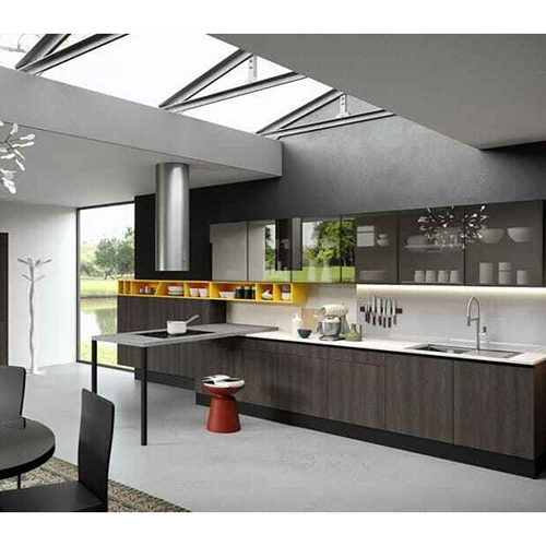 Modern Inline Shaped Kitchen - High-quality Wood & Aluminum, Easy-to-clean Design With Drawer Basket Accessory For Efficient Organization